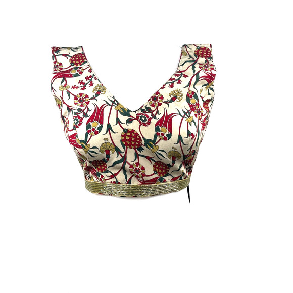 Halter Cropped Top XS Saree Lehenga Blouse Indian Wedding Beaded Festival Boho - Picture 1 of 7